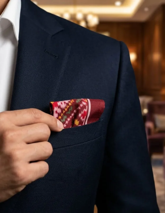 Patola Silk Pocket Square Red-Yellow