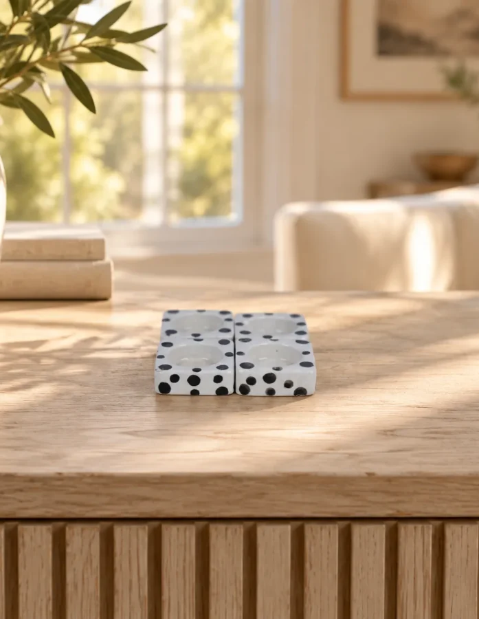 Black Dot White Square T- Light Holder