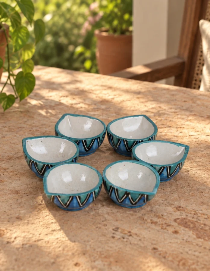 Blue Zigzag Bowl Diyas