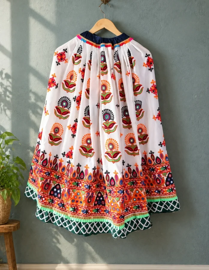 Ivory Georgette Lehenga with Multicoloured Kutch Hand Embroidery